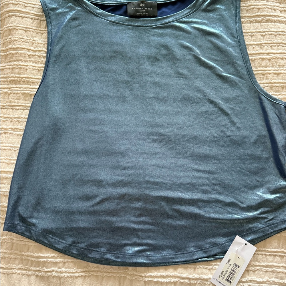 Blue Heroine Sport Shiny Muscle Tee Crop Sleeveless Top -  NWT size L